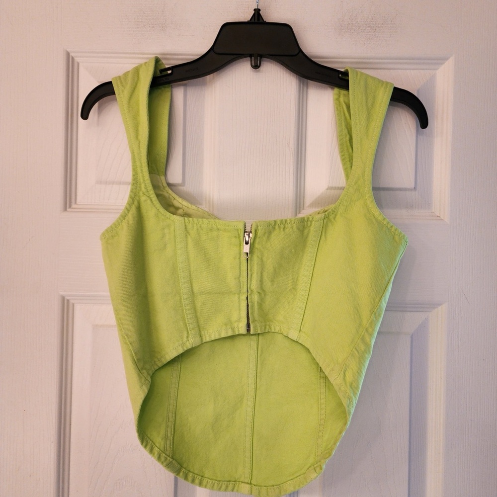 Mara Hoffman Cropped Corset Milla Denim Top Neon Green Women’s Size 0 - Picture 6 of 12